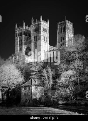 La Cattedrale di Durham oltre il Fiume usura, County Durham, Inghilterra Foto Stock