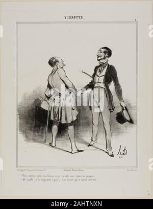 Daumier Honoré-Victorin. "- Si deve venire a cena, mia moglie farà mangiare in città.. Si tratta solo di noi due uomini! - Ah, il diavolo! Ho un terribile mal di testa (a parte) e sua moglie è in attesa per me!", piastra 7 da Vulgarités. 1841. La Francia. Litografia in nero su bianco carta intessuta Foto Stock