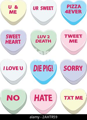 Il giorno di San Valentino bella caramelle e colorati di conversazione cuori. Illustrazione Vettoriale