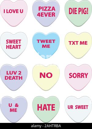 Il giorno di San Valentino bella caramelle e colorati di conversazione cuori. Illustrazione Vettoriale