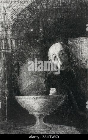 Odilon Redon. La ricerca infinita, dalla notte. 1886. La Francia. Litografia in bianco e nero in avorio carta Cina collé, stabilite su bianco carta intessuta Foto Stock