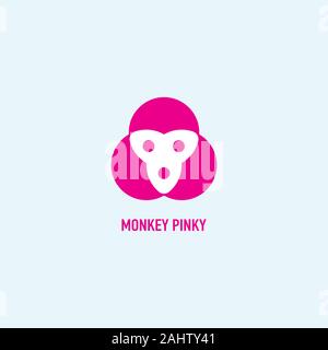 Monkey Pinky Logo Design Concept, Funny animali modello di logo, Girly, grazioso, Primate di illustrazione, di uno scimpanzé Illustrazione Vettoriale