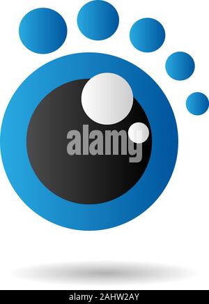 Occhio simpatico cartoon Logo Design Template, Logo azienda Concept, icona Vettore, Blu, Nero, ellisse, come piede Illustrazione Vettoriale