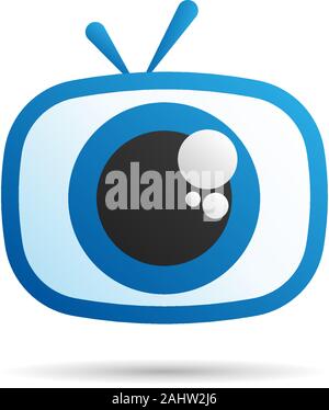 Eye TV canale Logo Design Template, Logo Cartoon concetto, icona Vettore, blu, nero Illustrazione Vettoriale