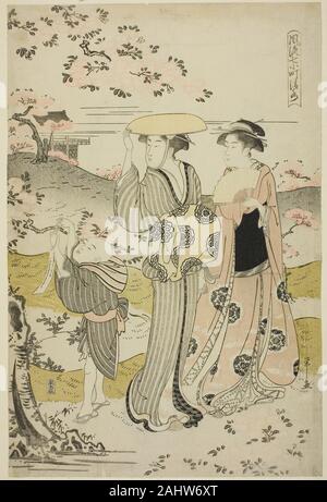 Eishi Chôbunsai. Ono no Komachi Visita tempio di Kiyomizu, dalla serie il quartiere alla moda di sette Komachi (Furyu nana Komachi). 1781-1791. Il Giappone. Colore stampa woodblock; oban Foto Stock