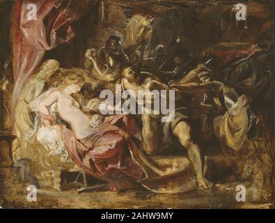 Peter Paul Rubens. La cattura di Sansone. 1609-1610. Le Fiandre. Olio su pannello Peter Paul Rubens dipinse questo schizzo su uno studio preliminare per la sua grande Adorazione dei Magi di 1609 (Museo del Prado di Madrid). Egli inverte il pannello prima della verniciatura di nuovo; la parte inferiore della Madonna della tunica blu dal precedente studio mostra ancora attraverso in alto a destra. Il progetto finale è stata una preparazione per il monumentale Sansone e Dalila dipinta per Nicolas Rockox, un leader cittadino di Anversa (National Gallery di Londra). Rubens la padronanza dell'olio sketch era parte del rapido, ancora workin metodico Foto Stock