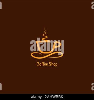 Coffee Shop Logo Design Template, Logo minima nozione, Logo semplice illustrazione, Cup icona Vettore, bere il fumo illustrato, marrone, vettoriale EPS 10 Illustrazione Vettoriale