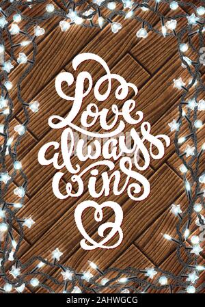 Poster con con disegnati a mano scritte, amore vince sempre e illustrazione vettoriale Illustrazione Vettoriale