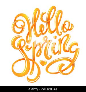 Ciao a molla, disegnati a mano scritte . Illustrazione Vettoriale. Illustrazione Vettoriale