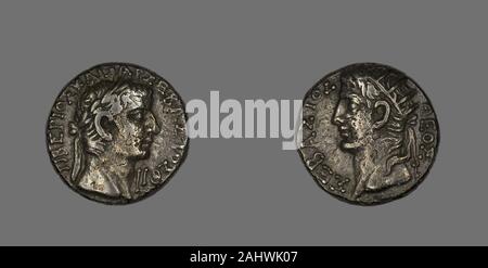 Antico romano. Tetradrachm (moneta) raffigurante l'imperatore Tiberio. 32 D.C.. Alessandria. Miliardo Foto Stock