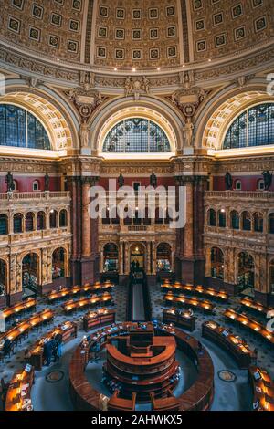 La Biblioteca del Congresso Sala di lettura principale, in Washington, DC Foto Stock
