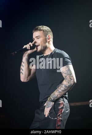 Liam Payne intrattiene un sold out il 2019 Hits evento live in Manchester. Foto Stock