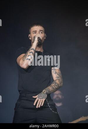 Liam Payne intrattiene un sold out il 2019 Hits evento live in Manchester. Foto Stock