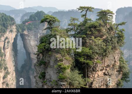 Pilastro di arenaria e ponte naturale, Parco Nazionale Zhangiajie, Provincia di Hunnan, Cina Foto Stock