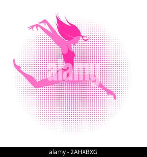 Una ragazza in sportswear esegue una danza, ginnastica salto. Silhouette isolato stampa del logo. Sport dance studio. Illustrazione Vettoriale