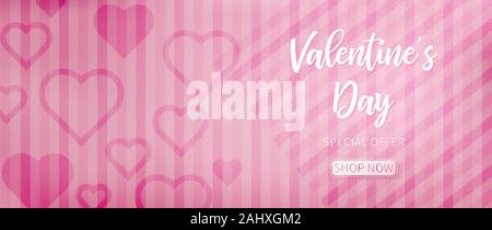 San Valentino con sfondo rosa modello astratto incluse linee oblique e forme di cuore per ogni lato Illustrazione Vettoriale