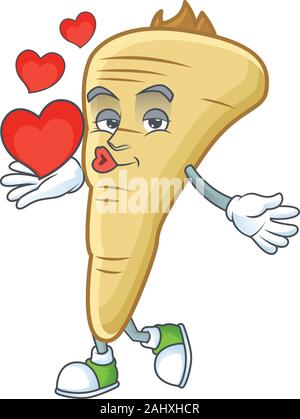 Felice pastinaca personaggio dei fumetti mascotte con cuore Illustrazione Vettoriale