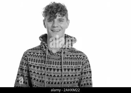 Ritratto di giovane uomo bello con capelli ricci Foto Stock