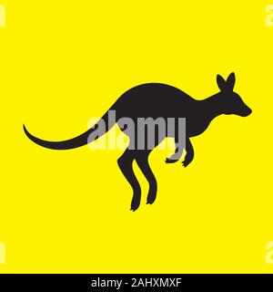 Silhouette di un canguro animale in un isolato giallo dello sfondo. Immagine vettoriale Illustrazione Vettoriale
