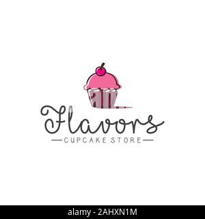 Tortina store logo design ispirazioni, vari sapori cupcake Illustrazione Vettoriale