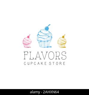 Tortina store logo design ispirazioni, vari sapori cupcake Illustrazione Vettoriale