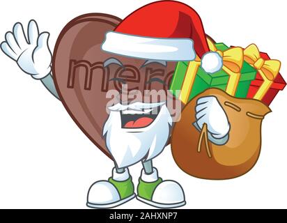 Babbo Natale con la borsa regalo un bite love chocolate design Cartoon Illustrazione Vettoriale