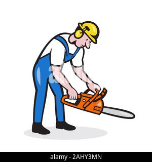 Illustrazione di lumberjack arborist tree chirurgo azienda operante una  motosega impostato su isolato sfondo bianco fatto in stile cartoon Foto  stock - Alamy