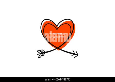 Felice il giorno di San Valentino scritte isolati su sfondo bianco illustrazione vettoriale. Due Cupido s frecce nel disegno continuo di linee sotto forma di Illustrazione Vettoriale