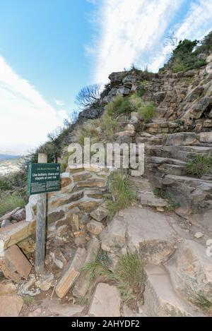 Vista ravvicinata della testa del Leone, uno dei simboli di Città del Capo e anche una popolare destinazione escursionistica sia per la gente locale che per i turisti, a sud Foto Stock