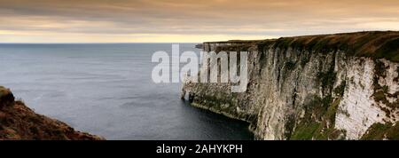 Vista su RSPB Bempton Cliffs, Bempton village, East Riding of Yorkshire, Inghilterra, Regno Unito Foto Stock
