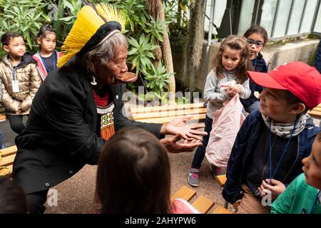 Lione (69), il Martedì, 28 Maggio 2019 : Raoni Metuktire, uno dei grandi capi del popolo Kayapo, un brasiliano gruppo indigeno da Capoto Jarina, Foto Stock