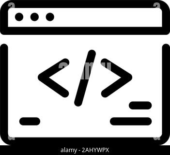 Icona della codifica, programmazione. Layout del sito. Icone vettoriali su uno sfondo bianco. Alla moda icona lineare. Icona per sito web e stampa. Il logo, emblema, simbolo. In Illustrazione Vettoriale