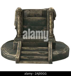 antico trono in metallo con colonne, su uno sfondo bianco isolato. illustrazione 3d Foto Stock