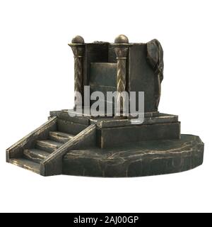 antico trono in metallo con colonne, su uno sfondo bianco isolato. illustrazione 3d Foto Stock