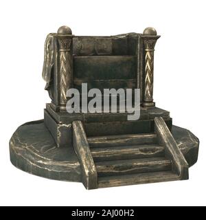 antico trono in metallo con colonne, su uno sfondo bianco isolato. illustrazione 3d Foto Stock