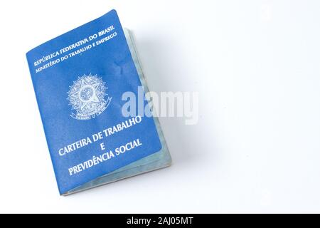 Brasiliano di documento di lavoro e sicurezza sociale documento (Carteira de Trabalho) sfondo bianco. INSS e FGTS. Carteira de Trabalho e Previdencia Social Foto Stock