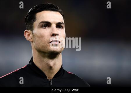 Genova, Italia. Xviii Dicembre, 2019: Cristiano Ronaldo della Juventus FC headshot prima della serie di una partita di calcio tra UC Sampdoria e Juventus FC. La Juventus ha vinto 2-1 su UC Sampdoria. Credito: Nicolò Campo/Alamy Live News Foto Stock