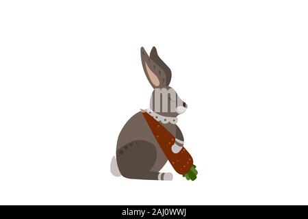 Grigio lepre con la carota. Sweet Dreams. Illustrazione Vettoriale. Illustrazione Vettoriale