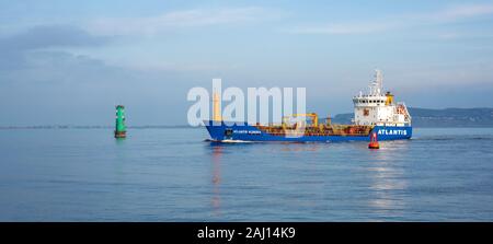 Dublino, Irlanda,1 gennaio 2020.L'Atlantis Aldabra oil chemical tanker entrando nel porto di Dublino. Foto Stock
