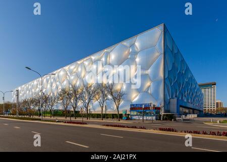 Vista del cubo di ghiaccio, Olympic verde, Xicheng, Pechino, Repubblica Popolare di Cina e Asia Foto Stock