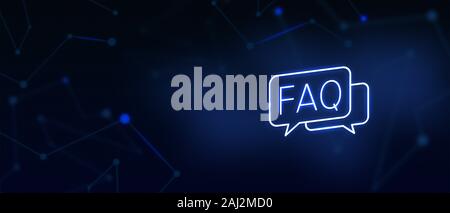 Domande frequenti, domanda e risposta icona, Contattaci, FAQ page, scrivici, soluzioni, help desk, assistenza clienti, supporto, sito web landing Foto Stock