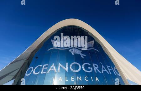 Valencia Spagna - Jan 20: oceanografiche, un complesso marino parte della Città delle Arti e delle Scienze Foto Stock