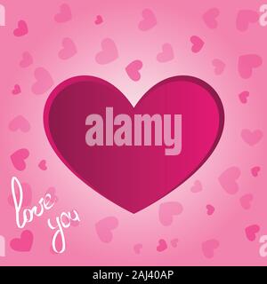 Cuori su sfondo rosa, scritto a mano ti amo parole, valentines o madre giorno della carta Illustrazione Vettoriale