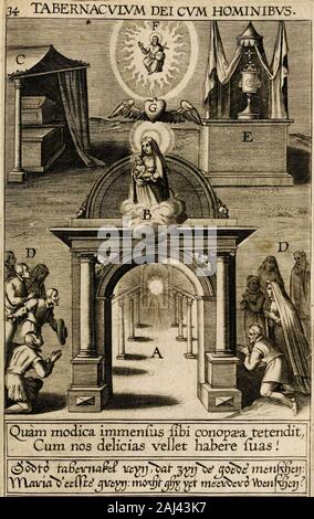 Paradisus sponsi et sponsae in quo messis myrrhae et aromatum ex instrumentis ac mysterijs passionis Christi colligenda, vt ei commoriamur : et, Pancarpium Marianum, septemplici titulorum serie distinctum, vt in B Virginis odorem curramus, et formetur Christus in nobis . Sous ce Jacré rideau, Dieu un lhommeJassemble;Et âunjàit fi nauueau toute la terre tremano. Foto Stock