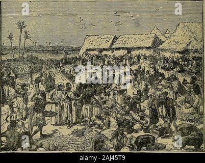 Meraviglie dei tropici; o, esplorazioni e avventure di Henry M Stanley e altri famosi viaggiatori, inclusi Livingstone, Baker, Cameron, Speke, Emin Pasha, Du Chaillu, Andersson, ecc, ecc .. . Ckenpeople fuggiti su tutti i lati, molti di loro impetuoso nel fiume che flowedclose da, o cHmbing in barche che hanno riempito e affondò con la numbersthat affollata in loro. Il mercato è stato cosparso con il deadand moribondi e con il confuso cumuli di merce che aveva beendropped o gettato nel volo, mentre i sanguinosi di furfanti&LT;:ontinued sparare così a lungo come i^ potrebbe vedere Foto Stock