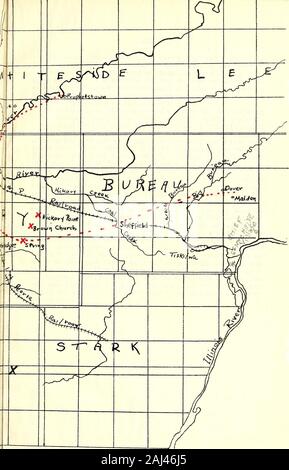 Carte in Illinois la storia e le transazioni . Mappa che mostra i percorsi indiano al centraggio HlK nero. ^KS villaggio. I sentieri sono mostrati in inchiostro rosso. ^ ^- ?^, %^. U-=-^L X . ^^I^&LT; Foto Stock