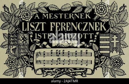 Fratello musicisti : reminiscenze di Edward e Walter Bache . irst cosa Liszt sawwas questo. Le linee di fronte a questa pagina. Essi sono surmountedby un iscrizione in ungherese : - Per la MasterFranz Liszt : un benvenuto. Tra la versione inglese e ungherese bracci coatsof sono due mani giunte ; e al di sotto di themis un movente leader dalla Santa Elisabetta.L'Ungherese stemma e iscrizione werekindly fornito dall'ambasciata austriaca. Ben la prestazione è stata splendida ; Albaniis semplicemente perfetto come Santa Elisabetta, non ho mai heardanything più raffinata e bella di herwhole rendering di esso. Liszt aveva Foto Stock