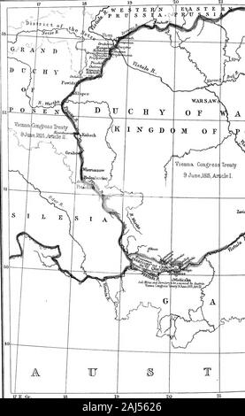 La mappa di Europa dal trattato; che mostra le varie politiche e i cambiamenti territoriali che hanno avuto luogo dal momento che la pace generale del 1814 con numerose mappe e note .. . E, neutrale e indipendente,città più ampia e la protezione dell'Austria, la Russia e la Prussia. Art. VI. La città di Cracovia, con il suo territorio è declaredto essere per sempre un libero e indipendente, e rigorosamente neutrale,città sotto la protezione dell'Austria, la Russia e la Prussia. I confini del territorio di Gracow. Aet. VII. Il territorio della libera città di Cracovia deve havefor la frontiera sulla riva sinistra della Vistola una linea, whic Foto Stock