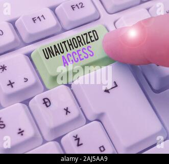 Conceptual la scrittura a mano che mostra l'accesso non autorizzato. Concetto significato l'uso di un computer o in una rete senza autorizzazione Foto Stock