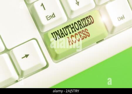 Conceptual la scrittura a mano che mostra l'accesso non autorizzato. Concetto significato l'uso di un computer o in una rete senza autorizzazione Foto Stock